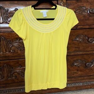 Design History Woman’s Yellow Crochet Top Short Sleeve